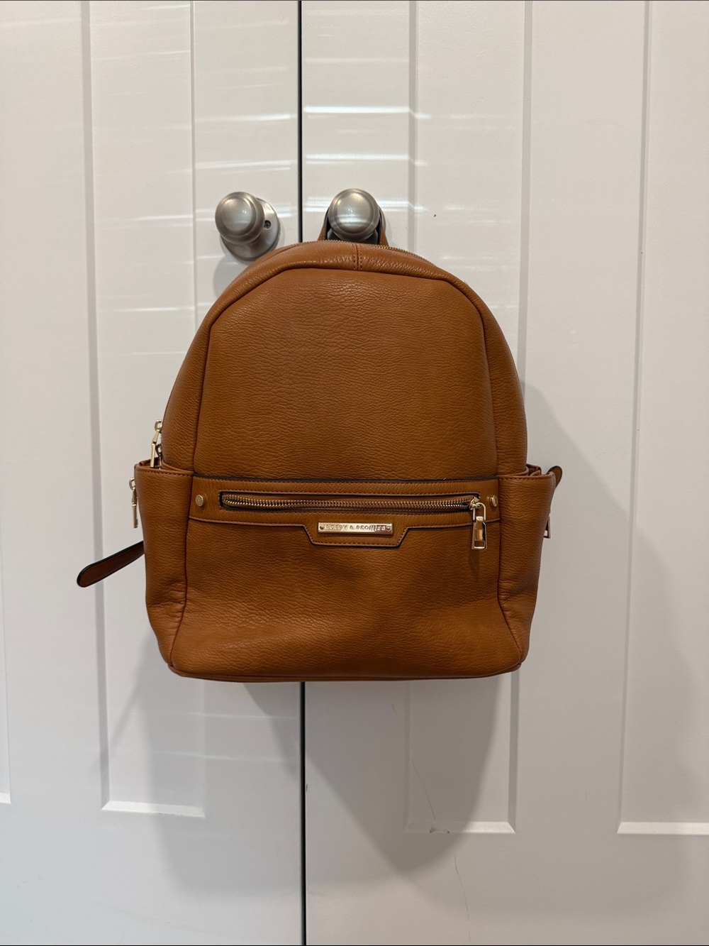 Poppy & Peonies Cognac Leather Mini Backpack with Gold Hardware